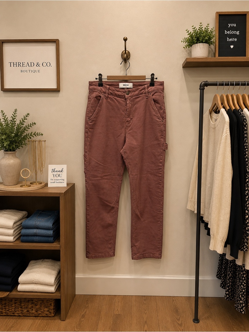 Mica Jenna Brown Carpenter Pants | Size 28 | Stretch Cotton Utility Jeans
